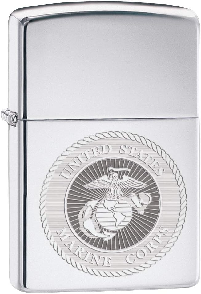 Zippo Lighter: USMC Marine Corps Engraved Seal - High Polish Chrome 80154
