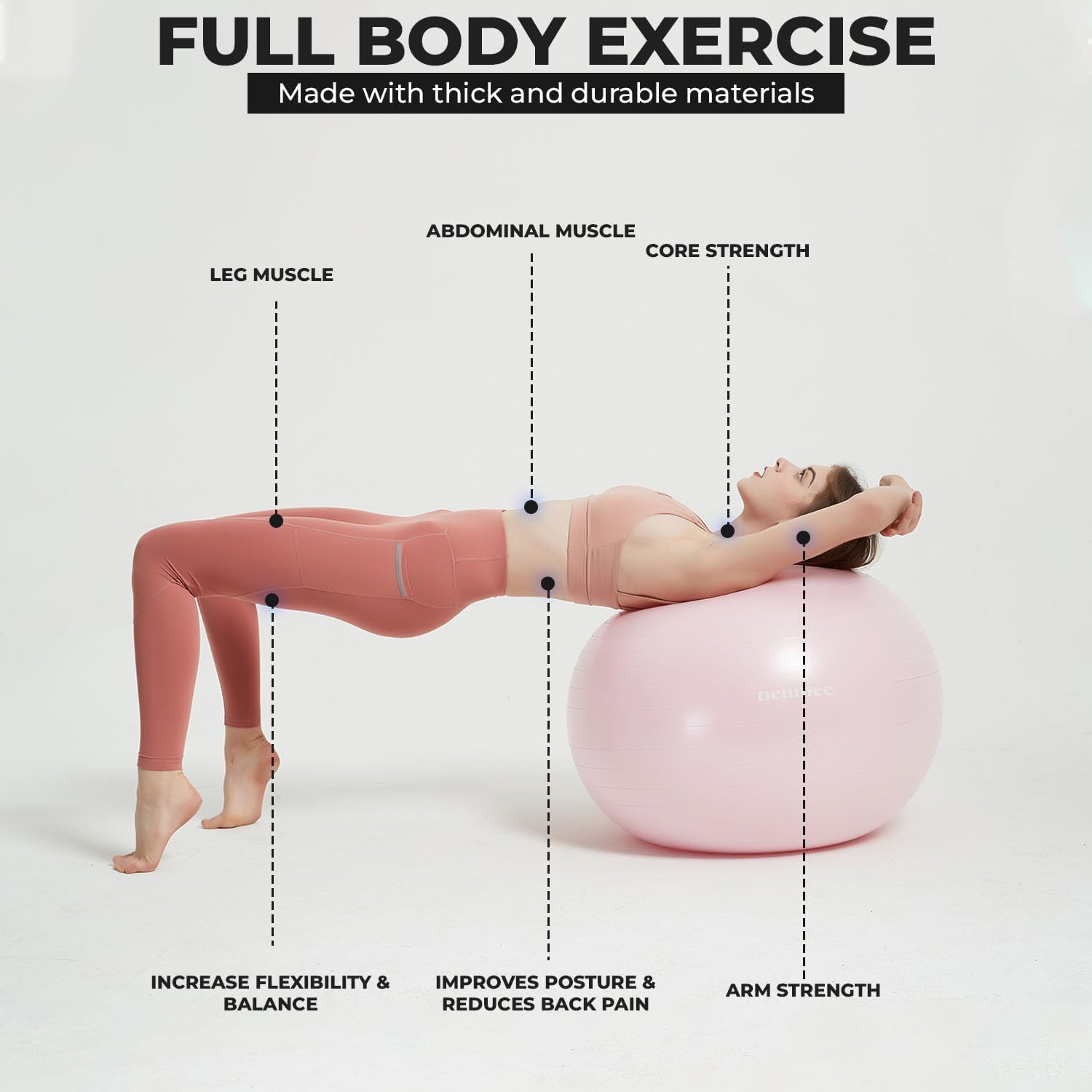 Yoga Ball Chair with 65cm Exercise Ball & 2 Resistance Bands, Stability Base for Home Office, Yoga, Pilates & Fitness, Balance Ball for Posture