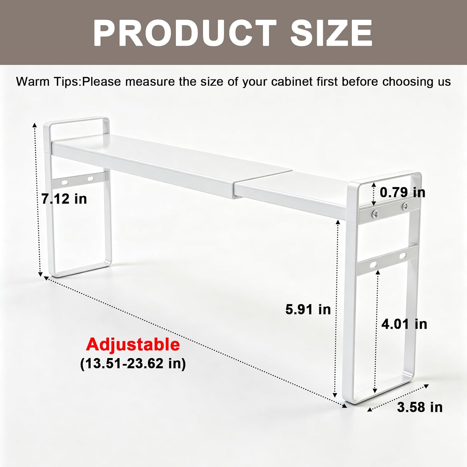 Medicine Cabinet Shelves, 3.58" Wide Metal Cabinet Shelf Organizer with Adjustable Tiers and Non-Slip Pads for Kitchen