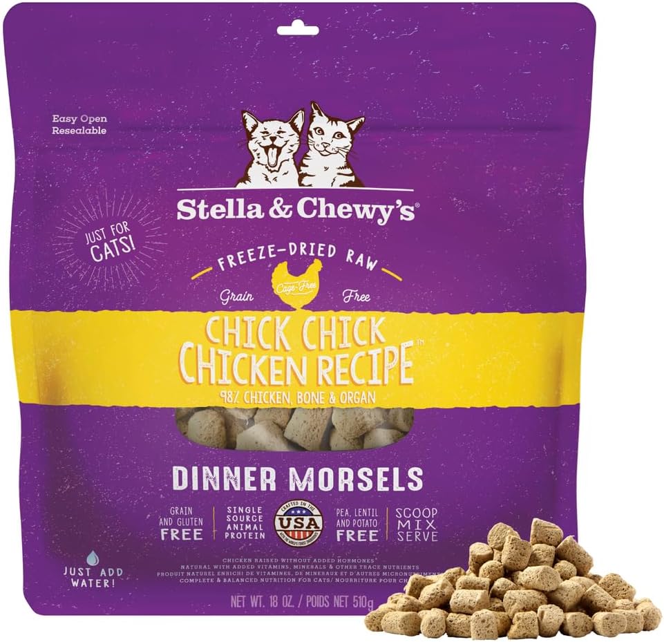 Stella & Chewy's Freeze-Dried Raw Cat Dinner Morsels - Premium Chicken Recipe with 98% Cage-Free Meat & Organs - Natural Grain-Free Cat & Kitten Food - Made in USA - 18 oz