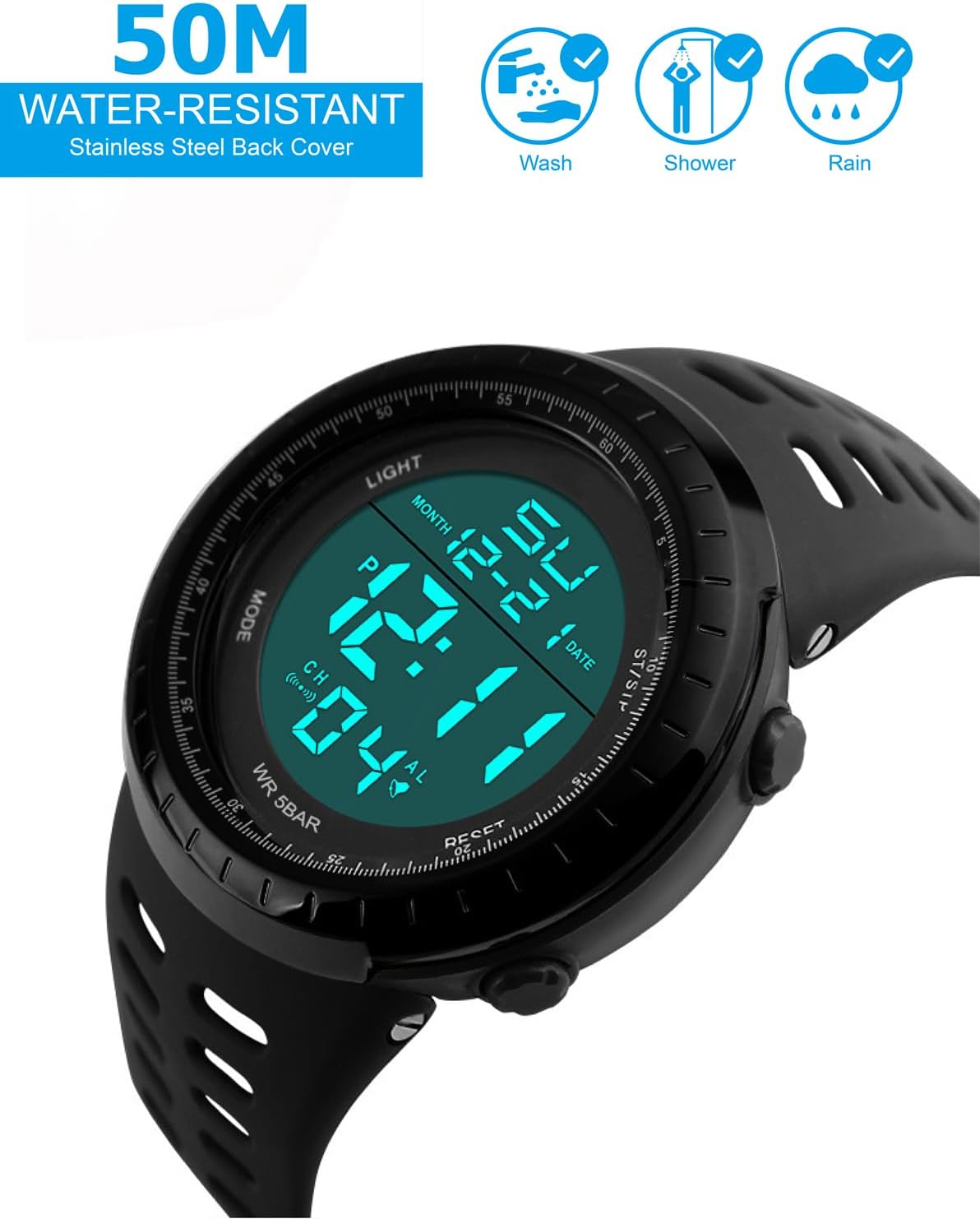 SNE Mens Digital Watch Sports Military Watches Waterproof Outdoor Chronograph Wrist Watches for Men with LED Back Ligh/Alarm/Date Simple Watch 1167