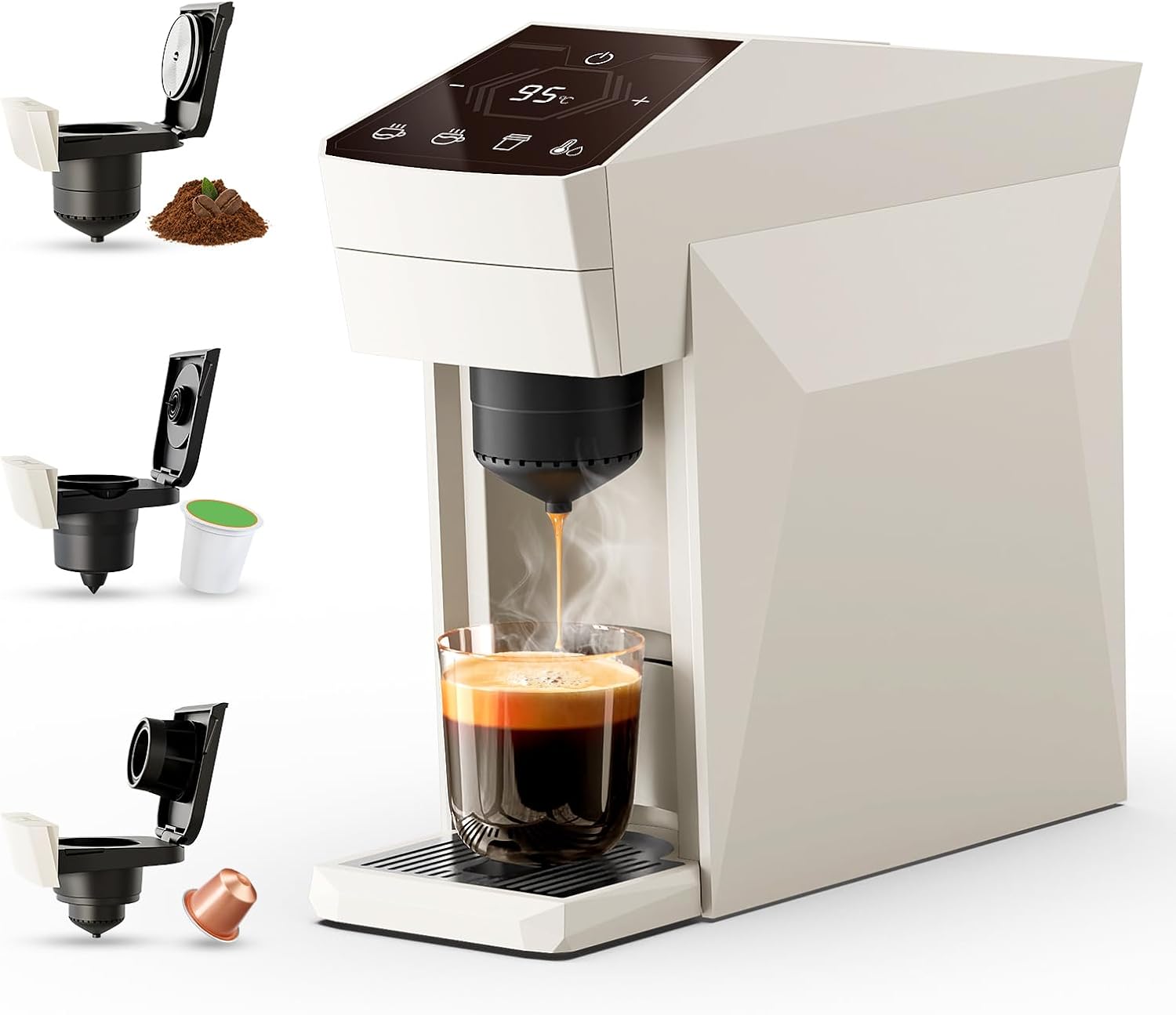 Max Espresso Coffee Maker for K-Cup, Espresso Machine for Nespresso Original Coffee Pods, Ground Coffee, Machine for Cappuccino & Latte