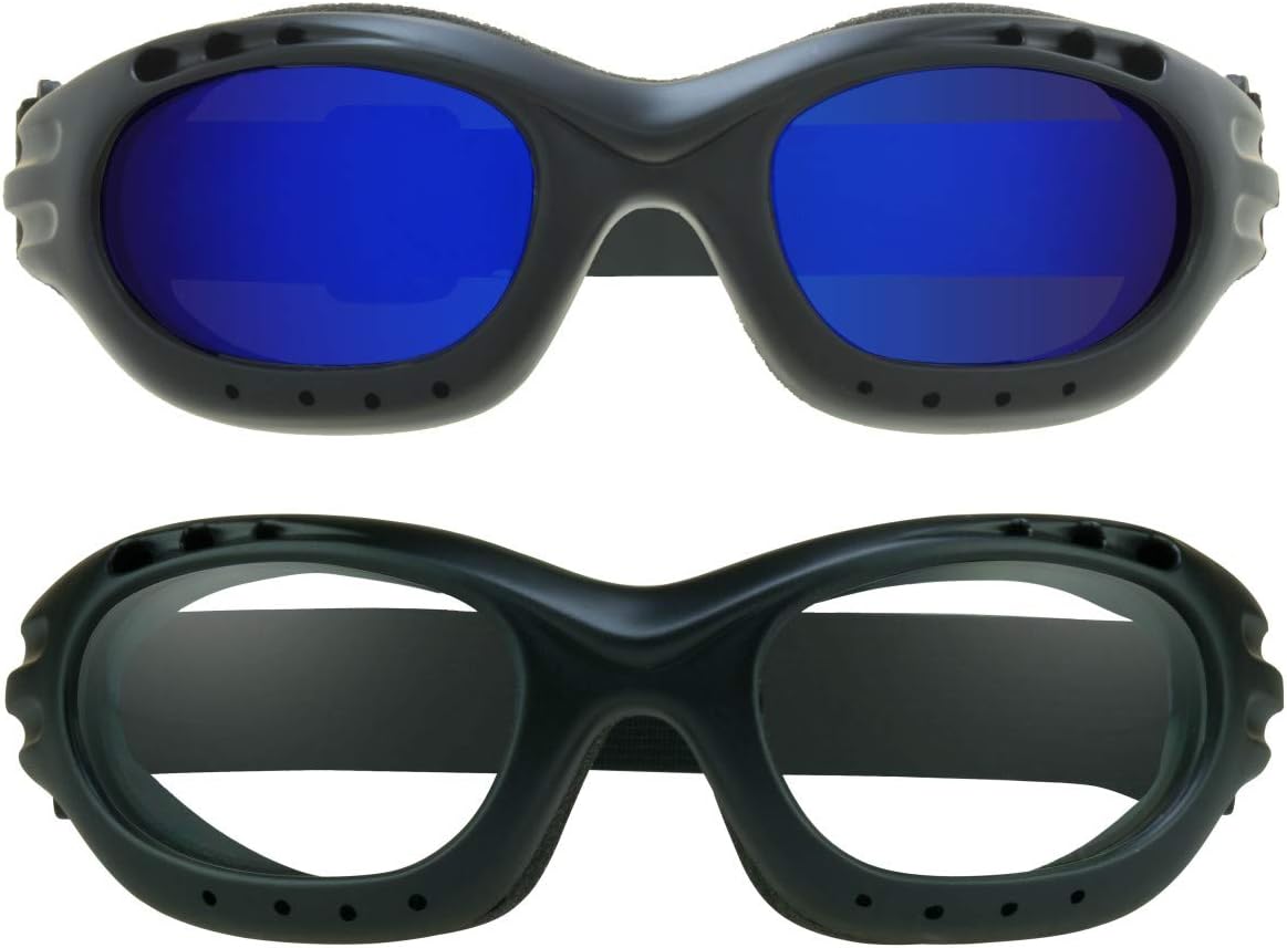 Bikershades Motorcycle Safety Riding Goggles Men Women. Polarized Lens, Smoke, Mirrored Blue or Orange, Clear Yellow Lenses
