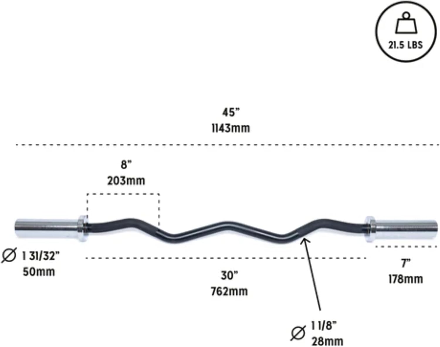 EZ Curl Bar [Bells of Steel] EZ Bar Olympic Curl Barbell for Bicep, Tricep Workouts, 2-Inch Curling Barbell with Angled Grips for Home Gym