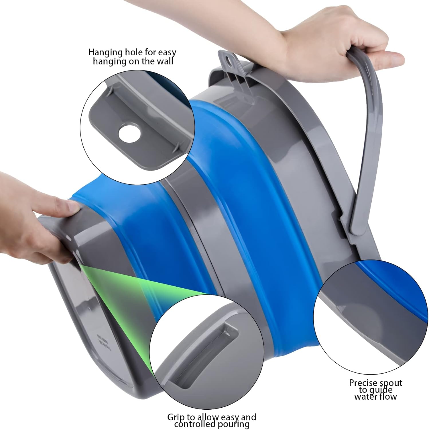 2 Pack Collapsible Plastic Bucket with 2.6 Gallon (10L) Each, Foldable Rectangular Tub for House Cleaning