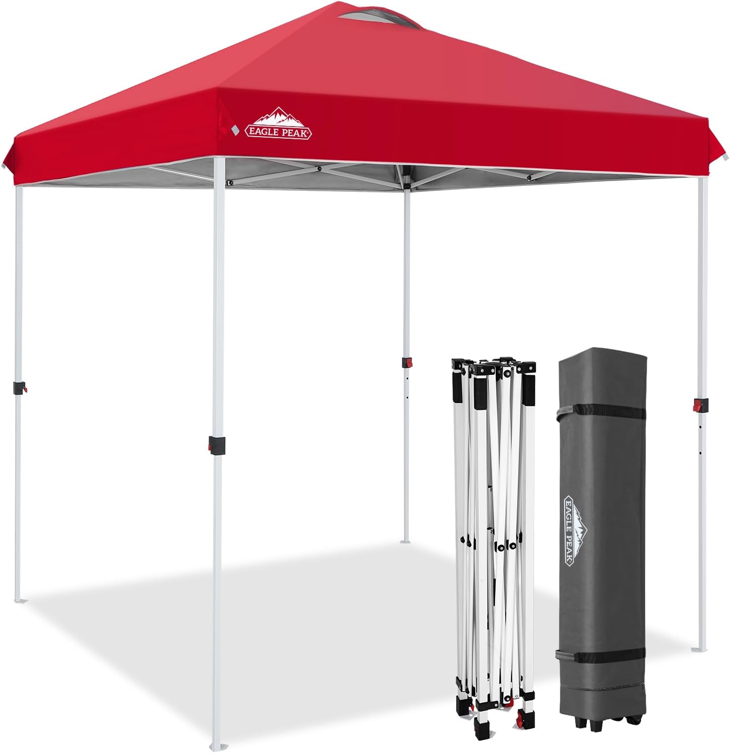 EAGLE PEAK 10x10 Pop Up Canopy Tent Easy Up Canopy Outdoor, White | Patented PeakPush™ Center Lock, 1 Person Setup Portable Pop Up Tent, Beach, Markets, Camping Sport Events, Wheeled Carry Bag