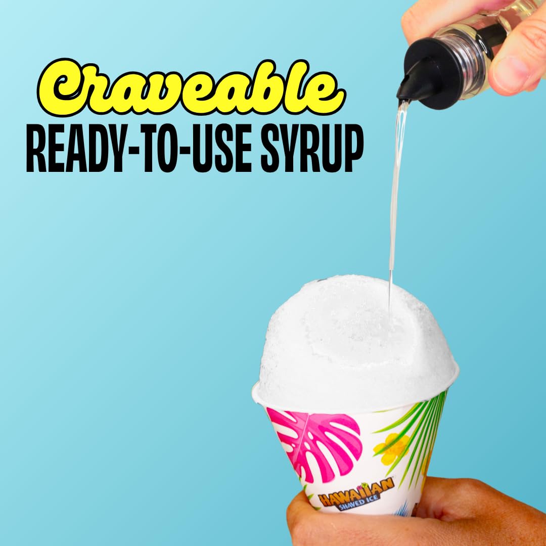 Hawaiian Shaved Ice Blue Raspberry Syrup - Made Nut Soy Dairy Free in the USA - Flavor Fluffy Shaved & Crunchy Snow Cone - Shelf Stable After Opening - Makes 8 Servings - 16 ounces