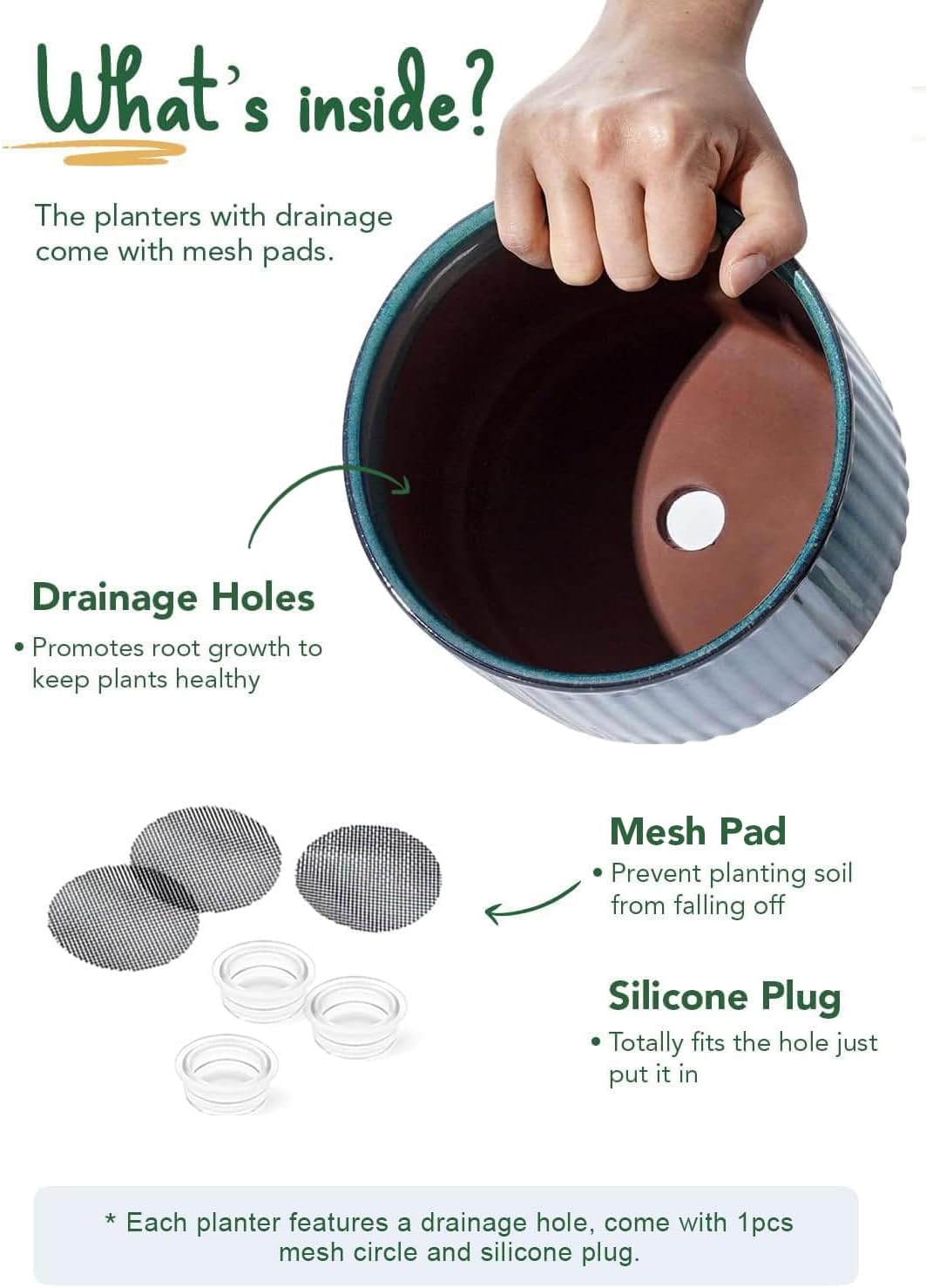 LE TAUCI Ceramic Plant Pots with Drainage Holes, Set of 3, 8+6.7+5.5 Inch Stripe Garden Planter Pots for Outdoor Indoor Plants Flower