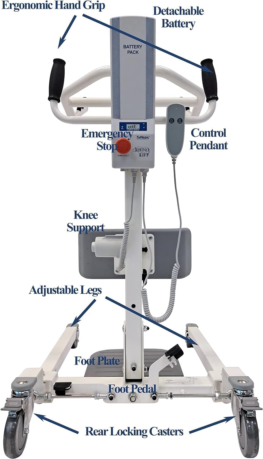 Stand Up Electric Patient Lift - Sit to Stand, Standing Lift, Rhino Lift with Manual Low Base - with Transport Sling (Large), 380 lb. Weight Capacity