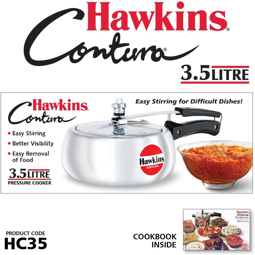 Hawkins 3.5 Litre Contura Pressure Cooker, Handi Inner Lid Cooker, Silver (HC35)