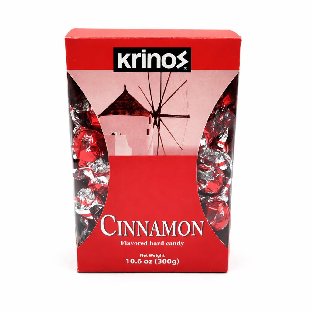Krinos Cinnamon Candy - Hard Candy Imported from Greece, 10.6 oz | Natural flavors of cinnamon. Imported from Greece. Ideal as a after-meal palate cleanser and sharing at parties and gifts.