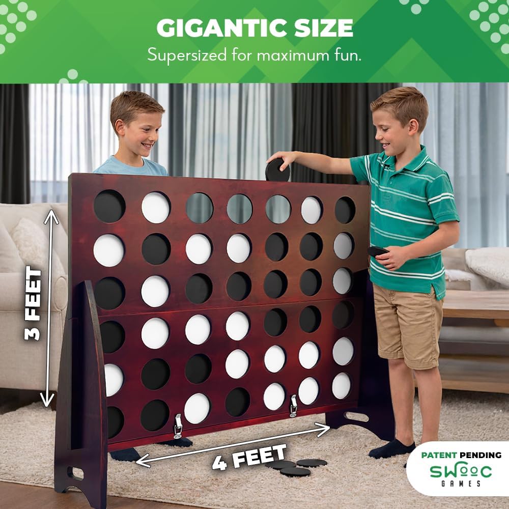 Swooc - Giant Four in a Row (All Weather) with Carrying Case & 60% Quieter Design - Giant Game Outdoor for Adults and Family - 4 in a Row Life Size
