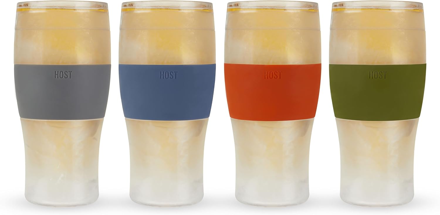 Host FREEZE Beer Glasses, Frozen Beer Mugs, Freezable Pint Glass Set, Insulated Pint Glass to Keep Your Drinks Cold, Double Walled Insulated Glasses