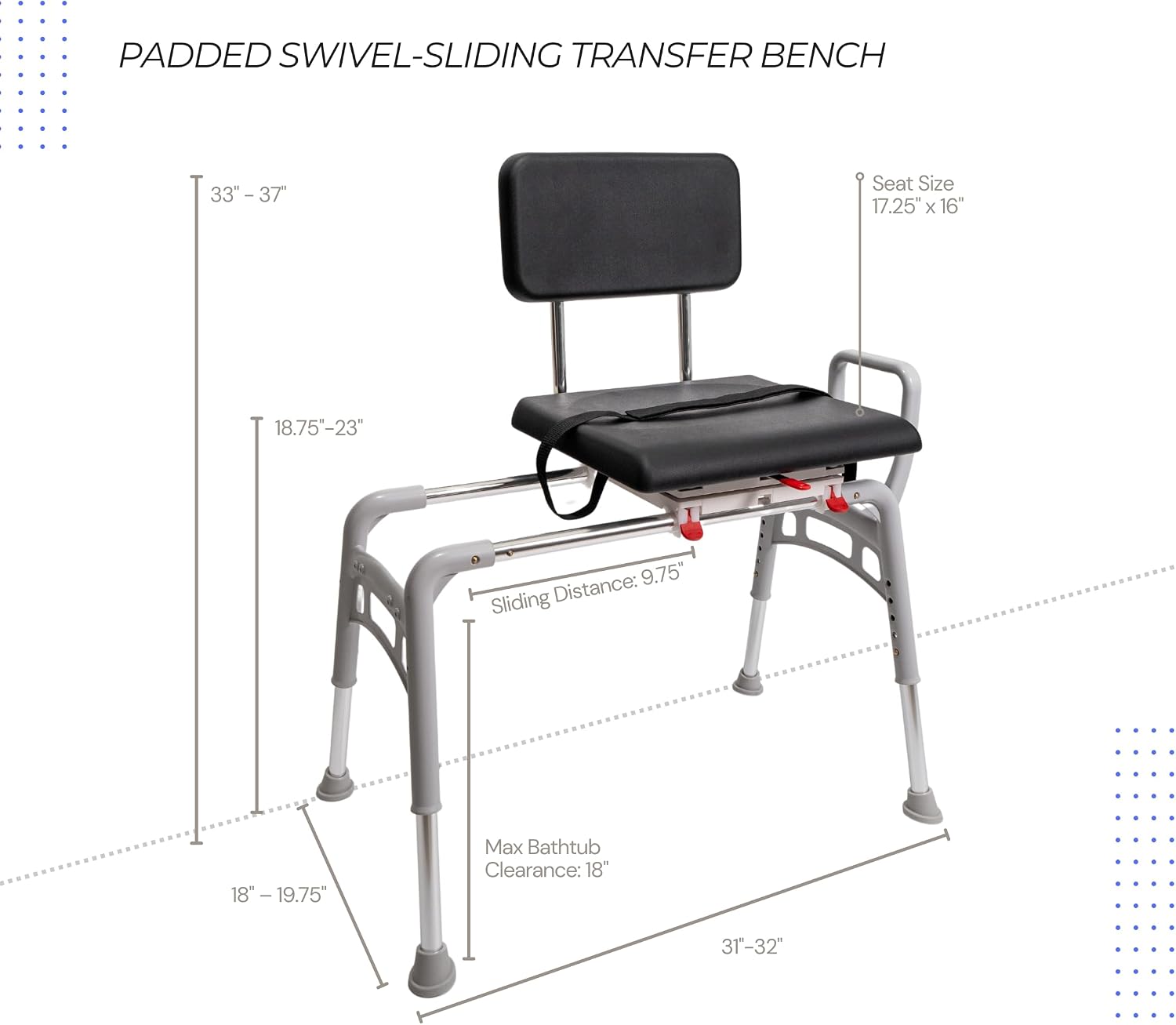 Tub Transfer Bench with Swivel Seat, for Elderly & Disabled, Standard | Eagle Health Supplies Sliding Shower Chair for Inside Shower, FSA/HSA eligible, Height Adjustable, 77662