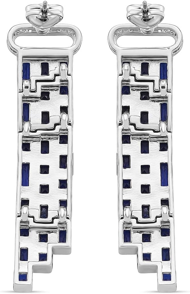Blue Glass and Cubic Zirconia Earrings in Silvertone