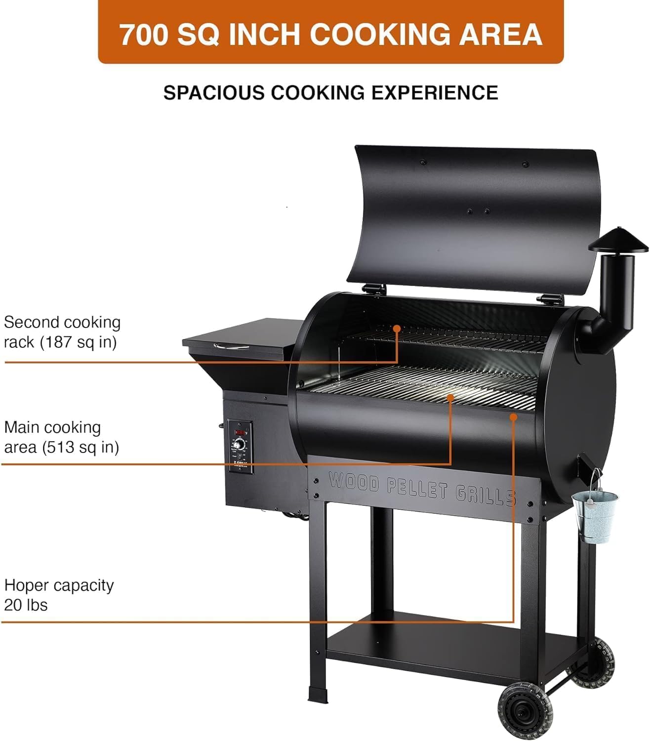 Z GRILLS Wood Pellet Smoker Grill, 8 in 1 BBQ Grill with Auto Temperature Control, 697 sq in Cooking Area for Backyard, Patio and Outdoor Cooking, 7002E, Sliver