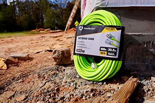 Southwire 02579-0X 100-Foot 12/3 Neon Outdoor Extension Cord; Bright Green