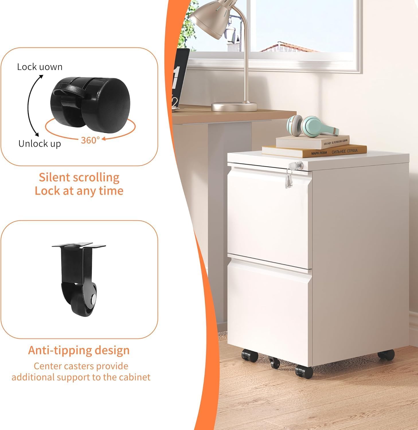 Guizeeopo 3 Drawer File Cabinet with Lock, File Cabinets for Home Office,Under Desk Cabinet, Locking File Cabinet for A4/Letter/Legal, Fully Assembled Expect Casters, Matte White