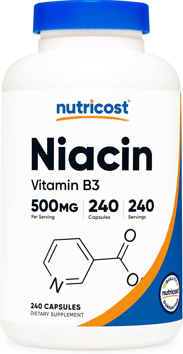 Nutricost Niacin (Vitamin B3) 500mg, 240 Capsules, with Flushing, GMO-Free | Gluten-Free
