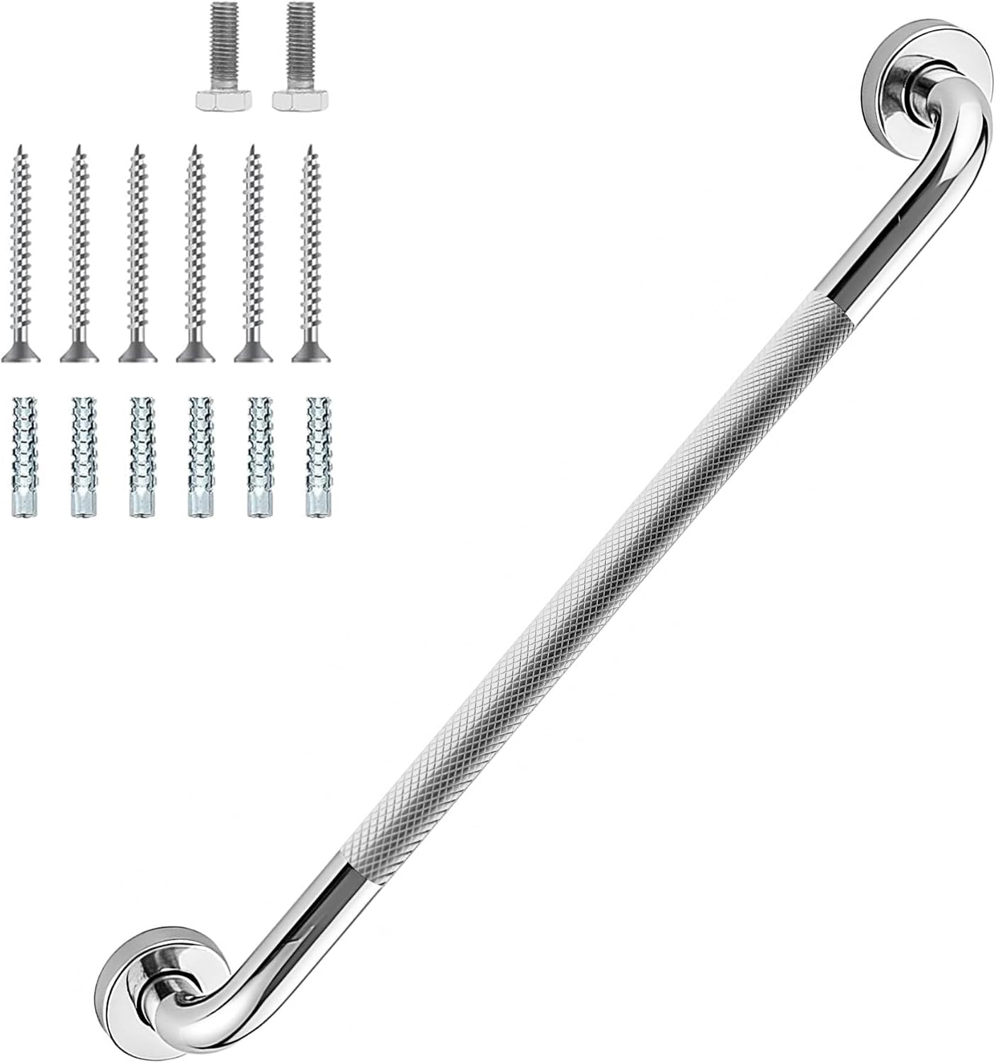12 Inch Shower Grab Bar 1.25" Dia,Brushed Nickel Anti Slip Bathroom Grab Bar, 304 Stainless Steel Knurled Handicap Grab Bars, Safety Support Handrail,Bath Shower Handle for Elderly Injury Senior
