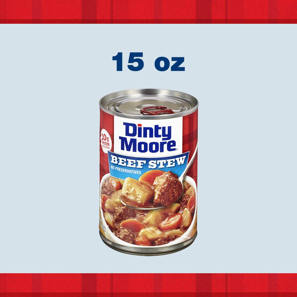 DINTY MOORE Beef Stew, 15 oz (12 Pack), With Fresh Potatoes & Carrots | Fully Cooked & Ready-To-Eat, Gluten-Free, 10g Protein, No Preservatives, Perfect for Noodles, Biscuits & Hot Pies