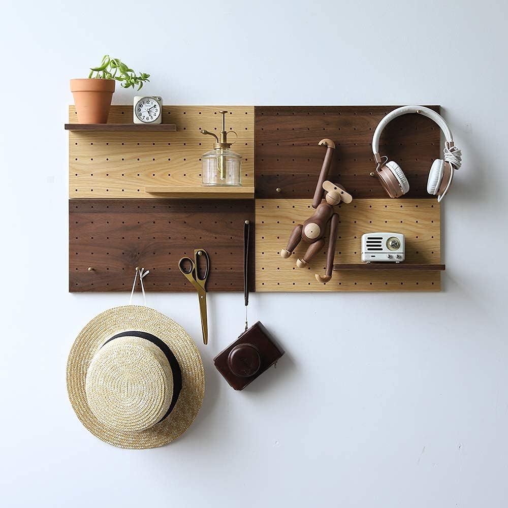 Wooden Pegboard Modular Display Organization Storage Wall Hooks Shelf(Color:Oak)