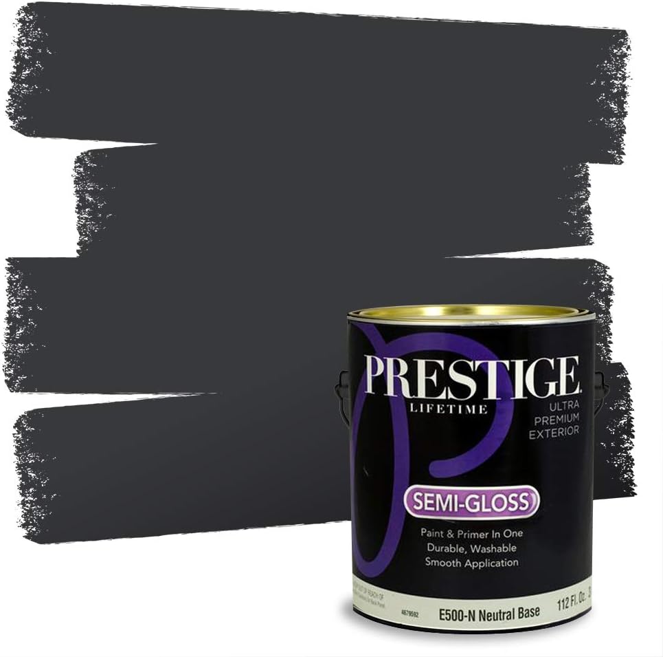 PRESTIGE Paints Exterior Paint and Primer In One, 1-Gallon, Satin, Comparable Match of Sherwin Williams* Black Magic*