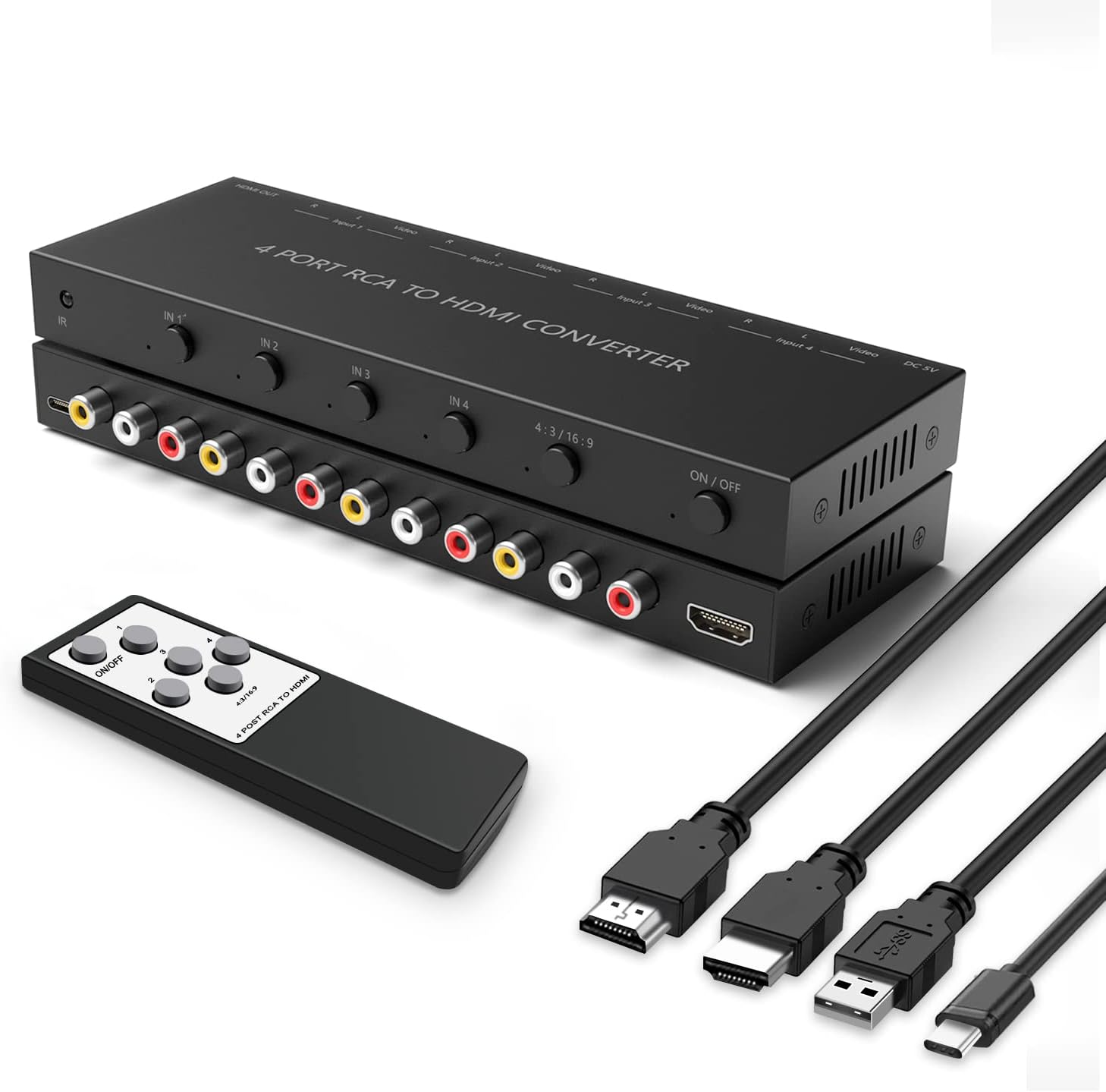 4Port AV to HDMI Converter, 4Port AV to HDMI Switcher with IR Remote