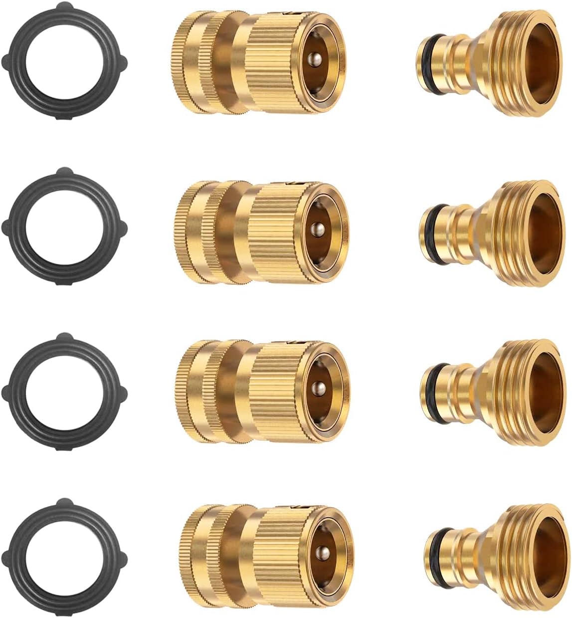 BoArt Garden Hose Quick Connector Set, Solid Brass 3/4 Inch Water Fitings Thread Easy Connect No-Leak Male Female 6 Sets