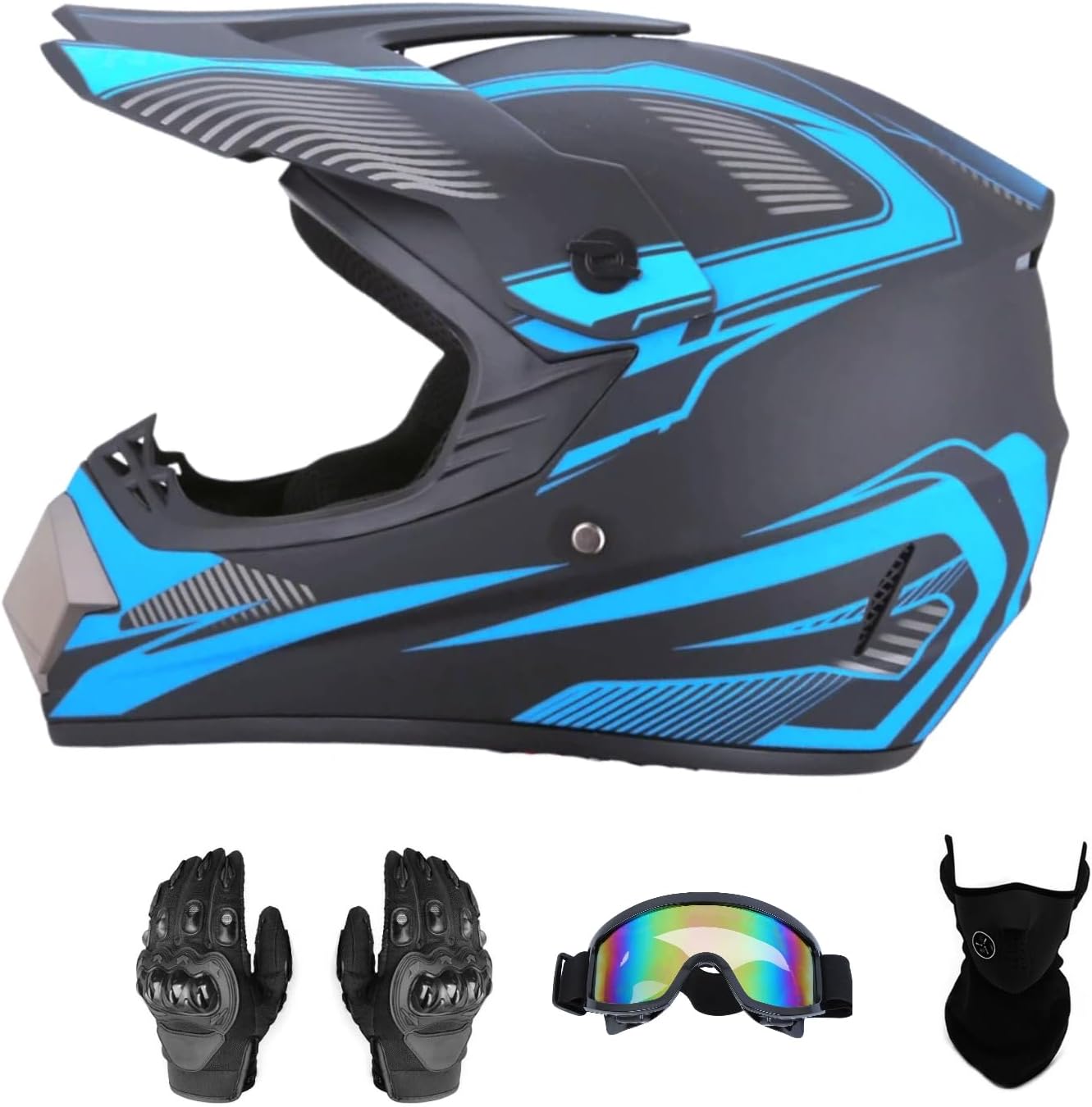 Motocross Offroad Helmet Dirt Bike Helmet BMX MX ATV Helmet Full Face Motorcycle Helmet with Gloves Goggles Mask for Unisex Adult Youth DOT/FMVSS