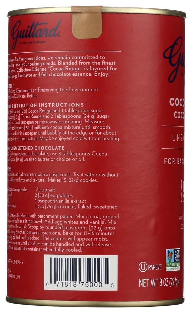 E Guittard Cocoa Powder, Unsweetened Rouge Red Dutch Process Cocoa, 8oz Can
