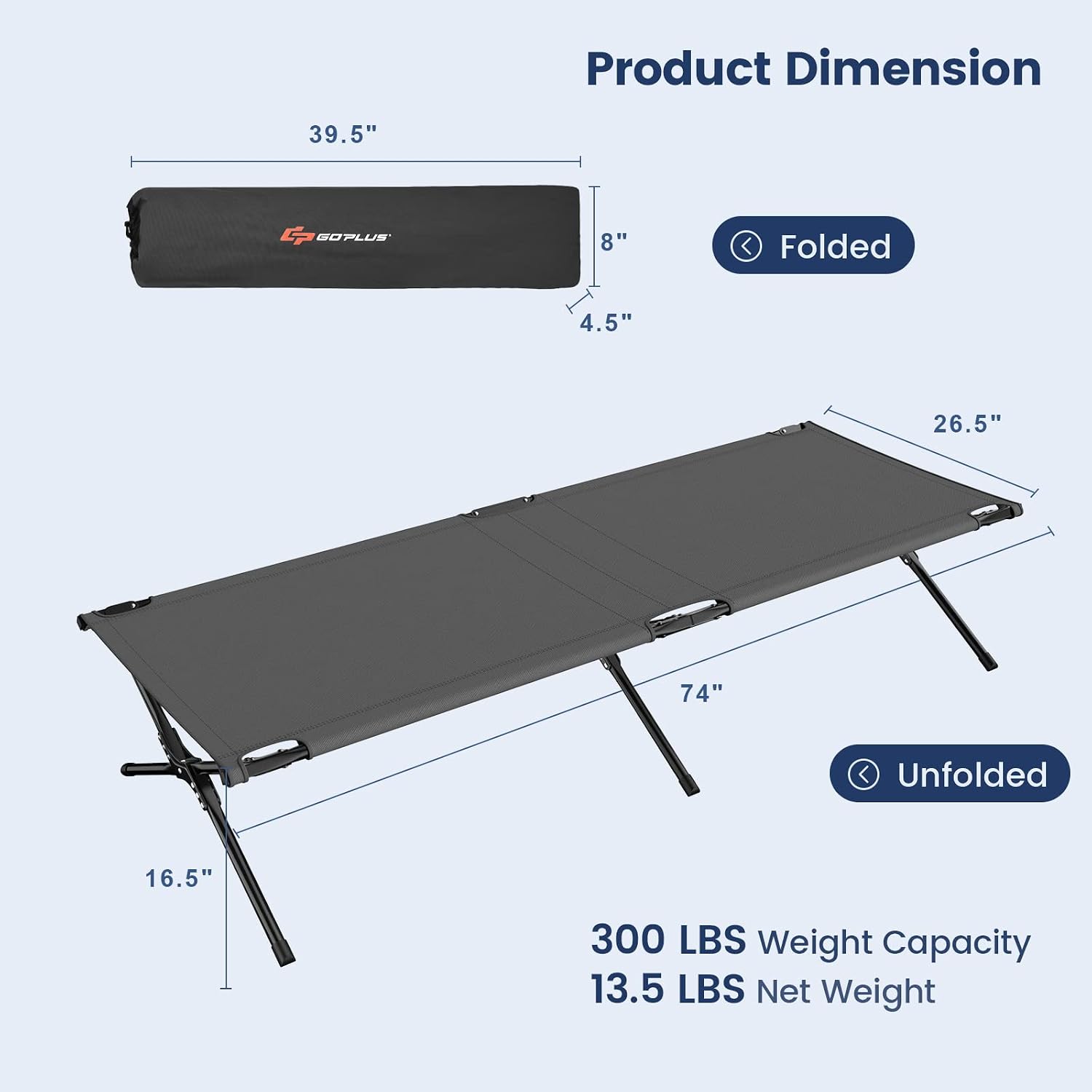 Goplus Folding Camping Cot with Carrying Bag, Portable Lightweight Outdoor Sleeping Bed for Adults Kids, 300LBS Weight Capacity