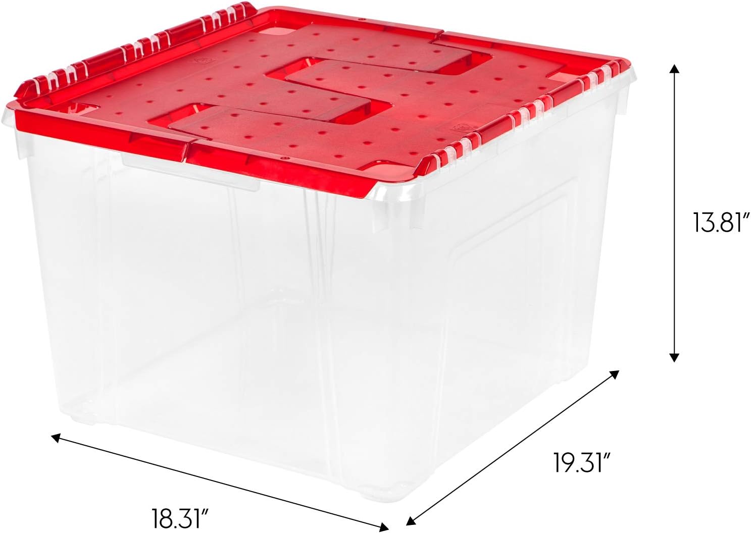 IRIS USA 2-Pack Holiday Ornament Storage Box with Attached Lid, Clear/Red
