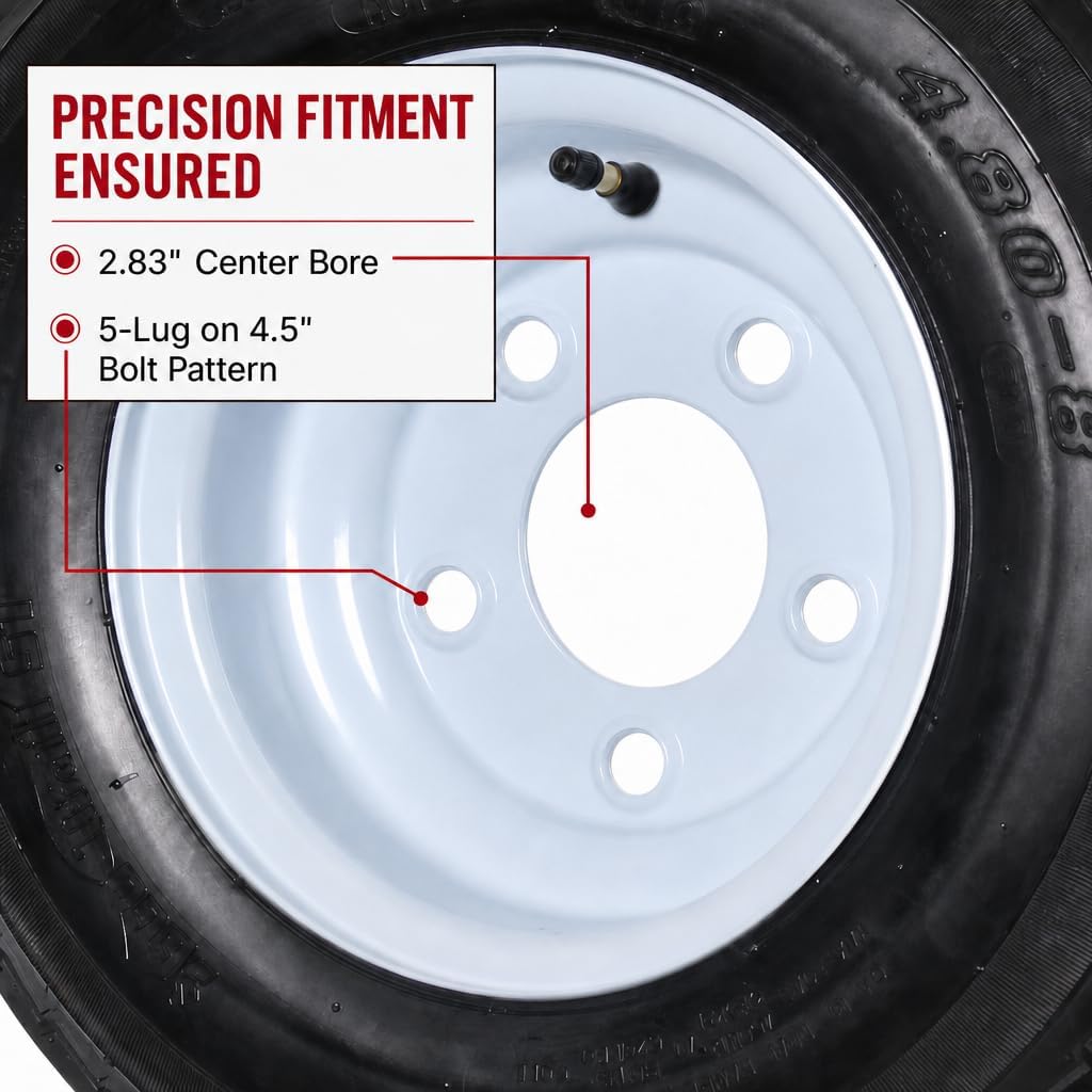 eCustomrim 2-Pack Trailer Tire Rim Assembly 4.80-8 480-8 LRC 5 Lug White | 4.80 X 8 8 Inch Load Range C 6 Ply Tire