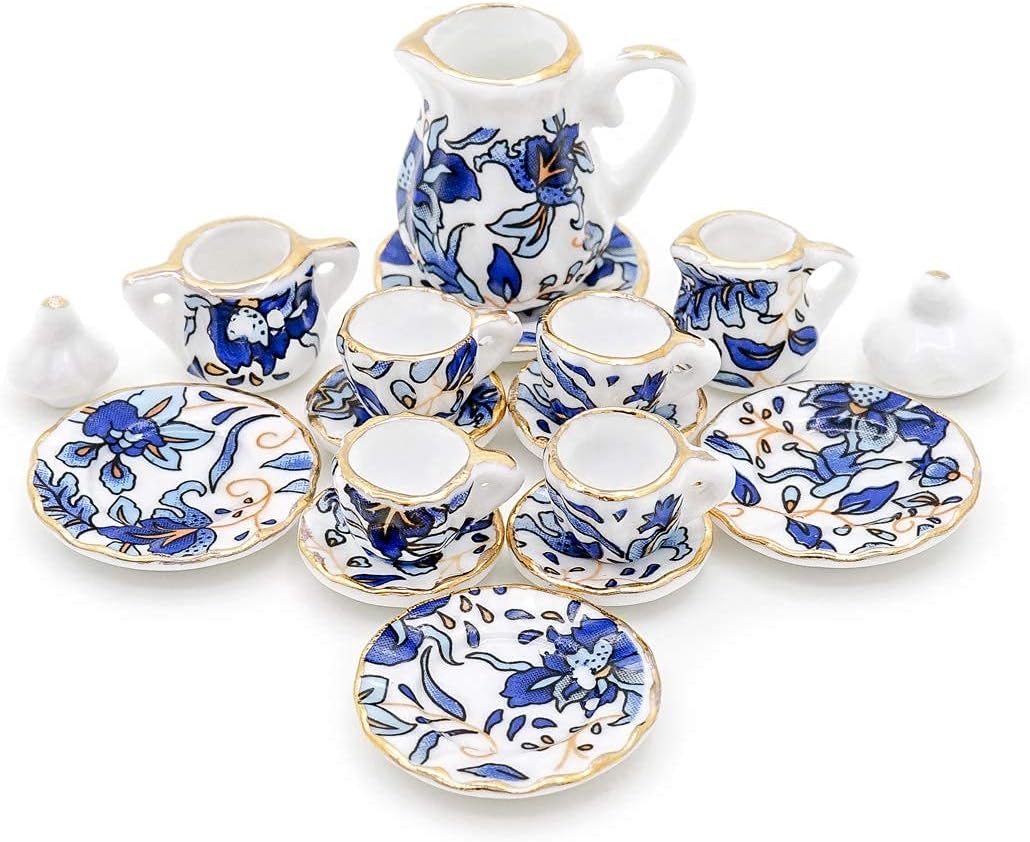 Odoria 1/12 Miniature Porcelain Tea Set 15Pcs Dollhouse Decoration Accessories, Grapes