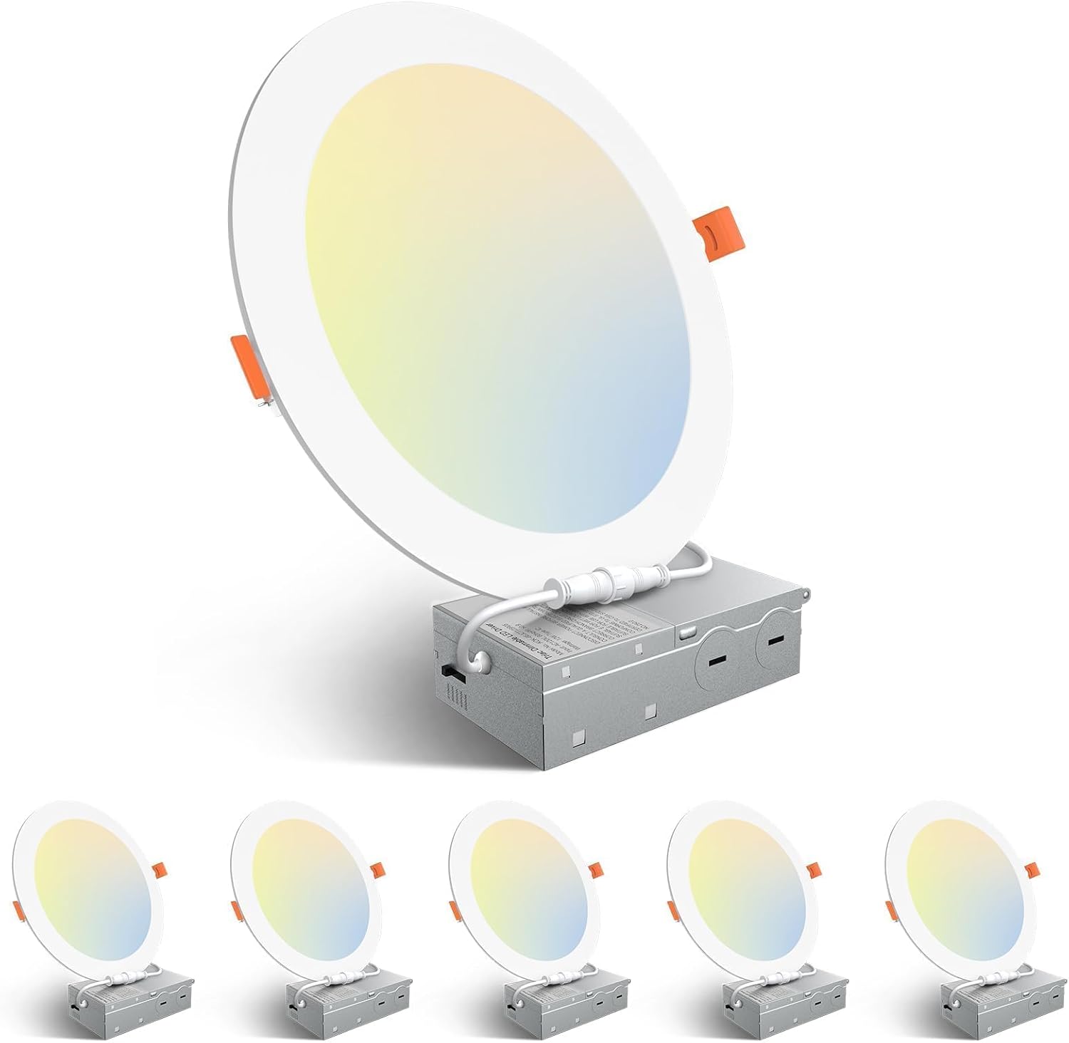 Amico 6 Pack 6 Inch LED Recessed Light with Junction Box, 5CCT, 1050LM, 12W