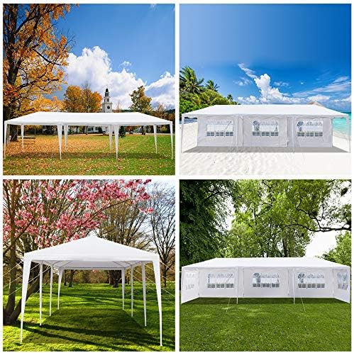 10' x 30' Outdoor Canopy Tent White Wedding Gazebo Party Practical Waterproof Tent with Brighter Windows,5 Removable Side Walls