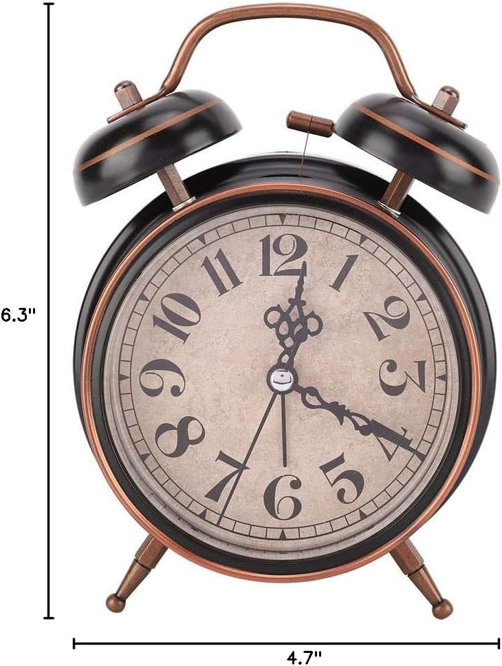 Boquite Old Fashioned Alarm Clock, Retro Mechanical Alarm Clock with Night Light (Black)