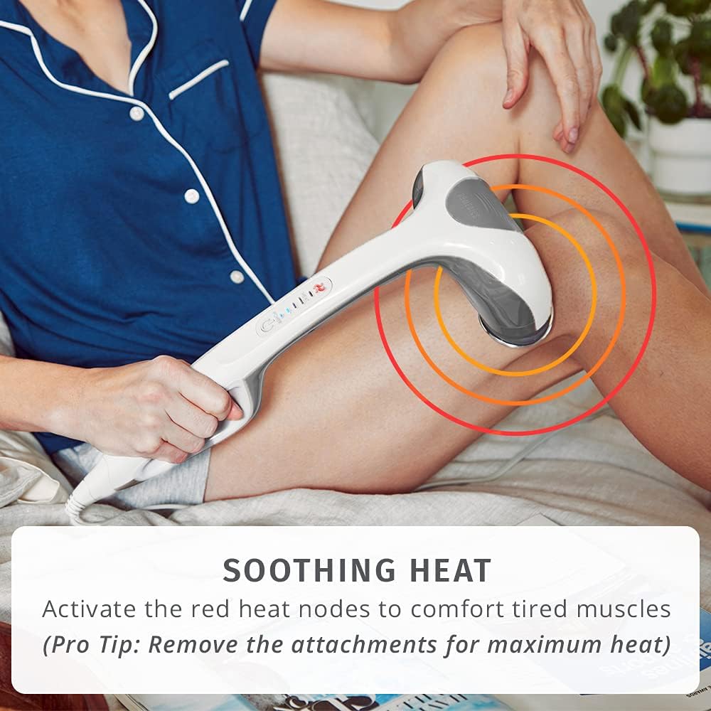Homedics Back Massager Heated Automatic Percussion Body Massager | with Dual Pivoting Heads, for Back, Body and Neck Massage, Interchangeable Nodes