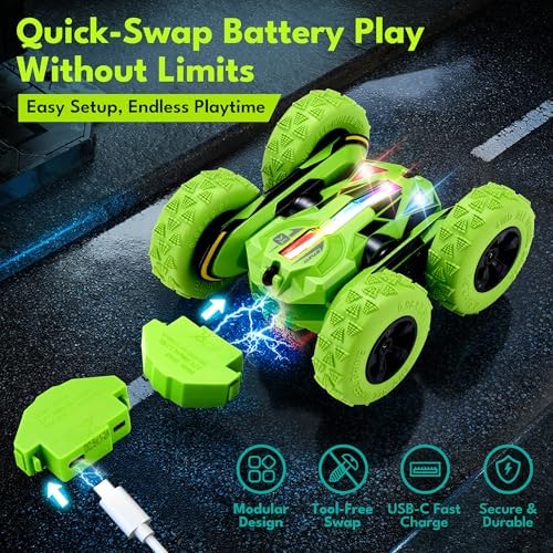 Threeking Remote Control Flip Stunt Car Double Sided Driving Toys Gifts | Durable RC Cars with Breathing Soft Lights for Boys Girls Ages 6-12