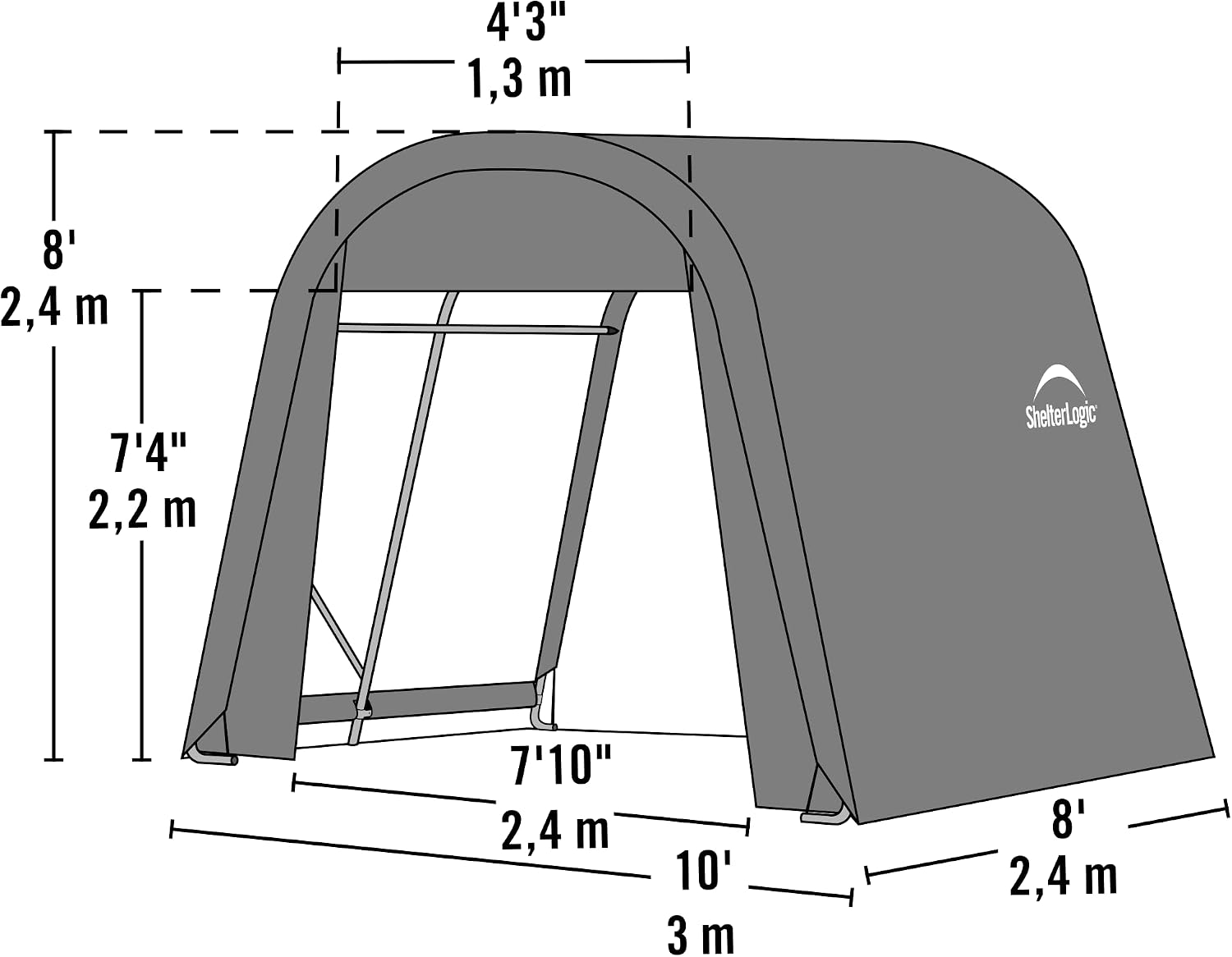 ShelterLogic 77813 Grey 10'x12'x8' Round Style Shelter