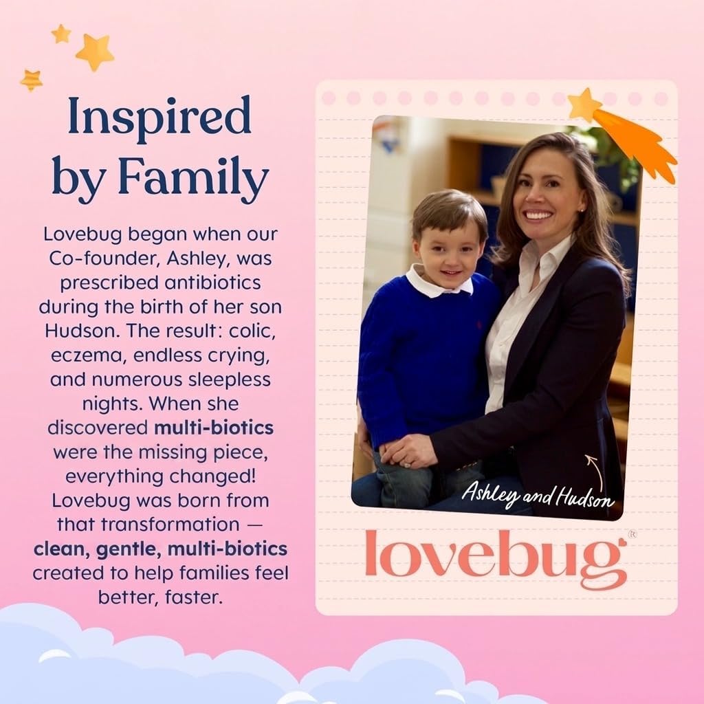 LOVEBUG Award Winning Probiotics | Constipation & Stomach Discomfort | Softer Bowel Movements | Easy-to-Take Powder | Ages 12 Months to 4 Years | 60 Packets