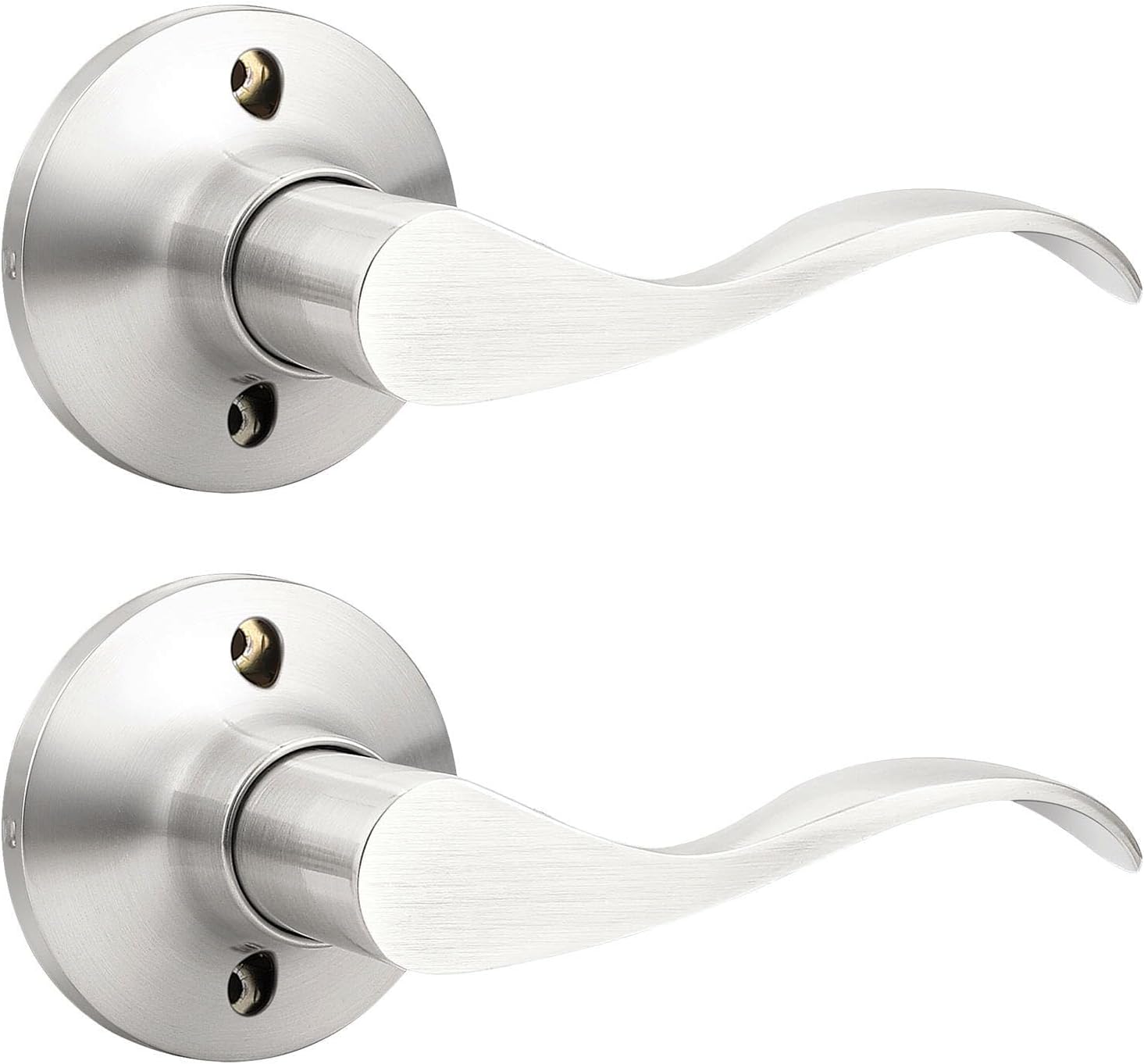 GOBEKOR 1 Pack Privacy Door Levers Brushed Nickel Lever Door Handles Interior for Bedroom and Bathroom Door Locks Wave Door Handles