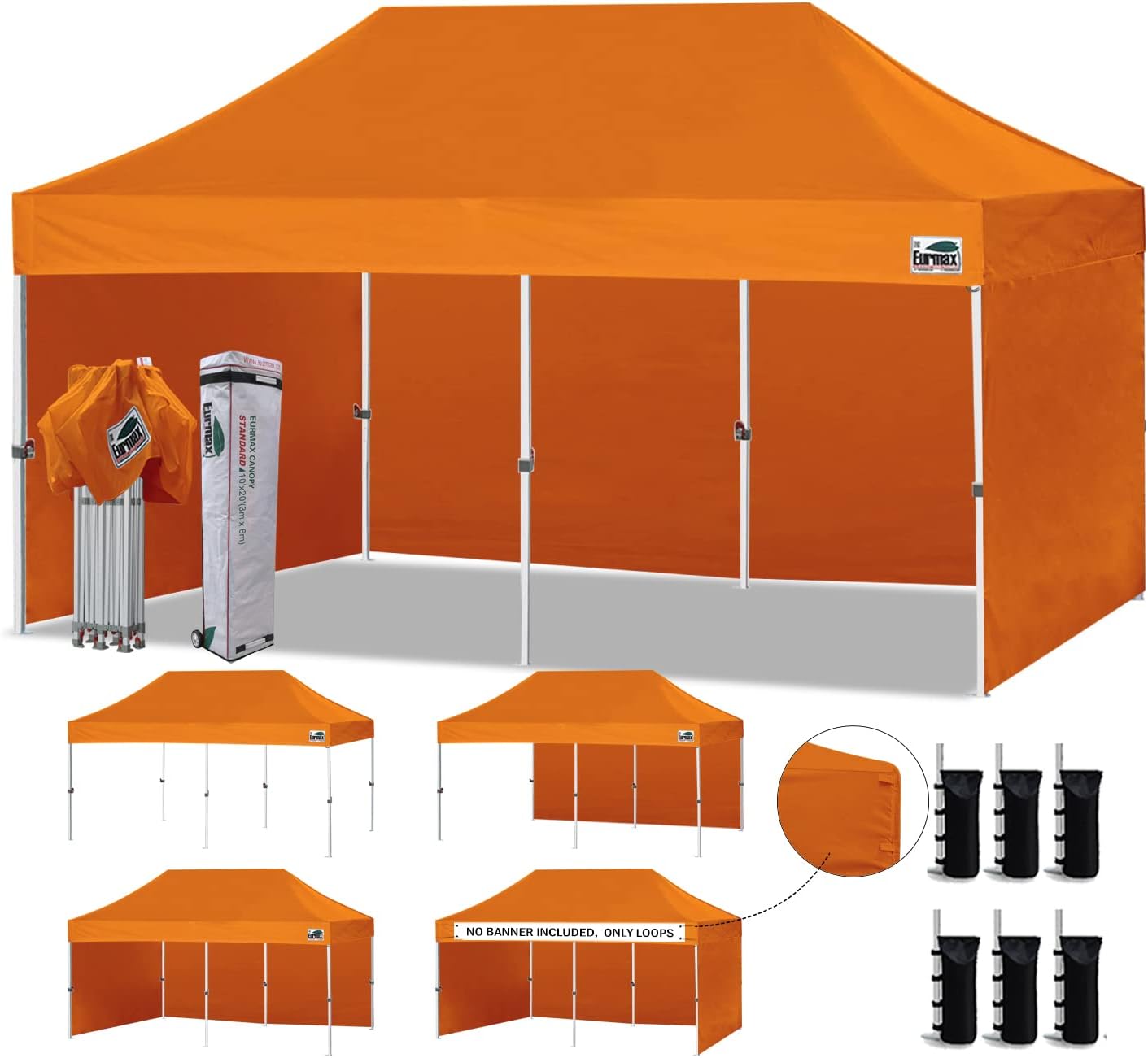 Eurmax USA 10x10 Pop Up Canopy Tent,Commercial Tent with Patented No-Tip Rolling Bag,4 Zippered Removable Walls,UV & Water Resistant Canopy Top,Heavy Duty Outdoor Gazebo,Instant Shelter(White)