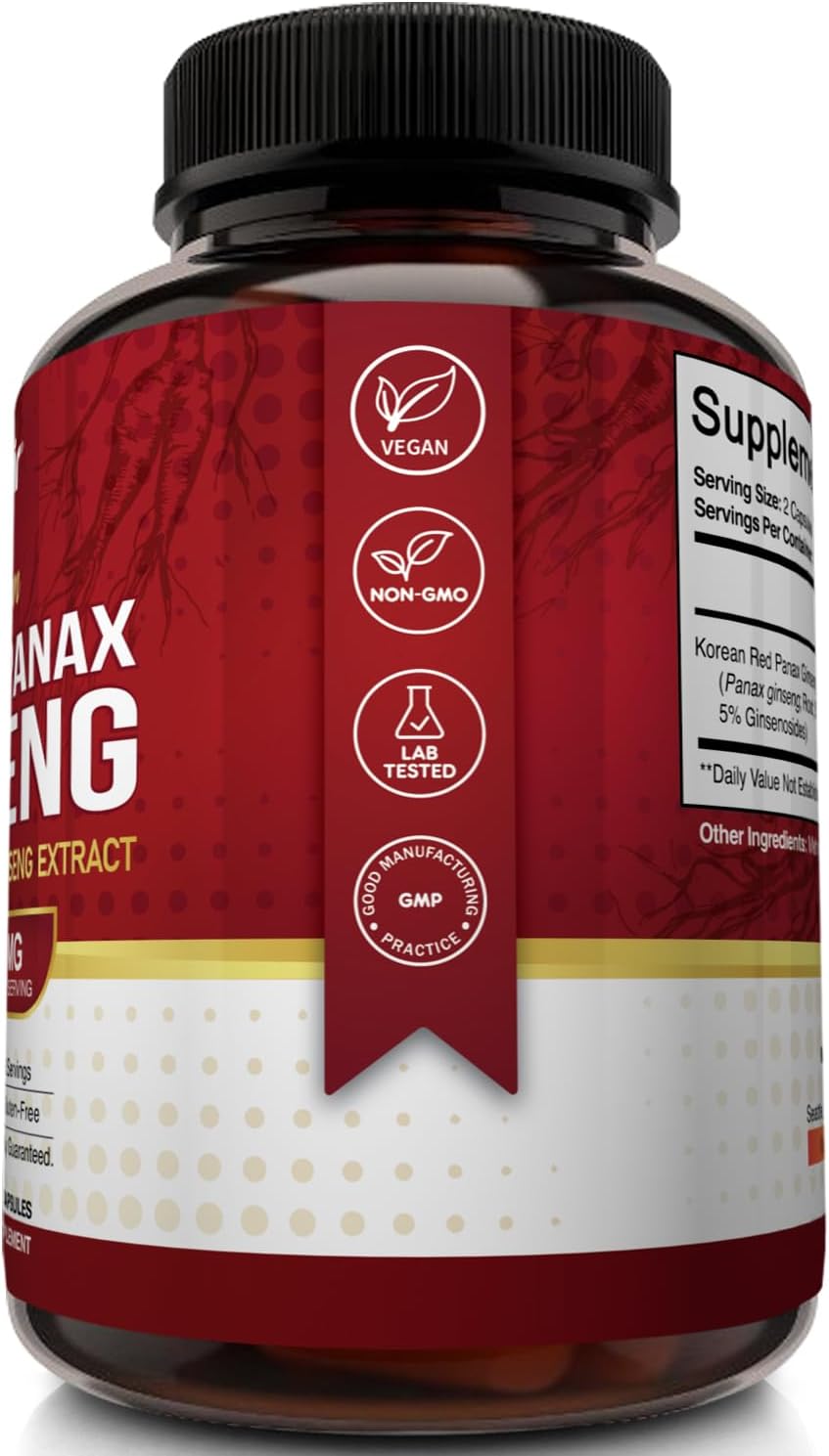 NutriFlair Korean Red Panax Ginseng 1600mg – 120 Vegan Capsules | 5% Ginsenosides | Non-GMO