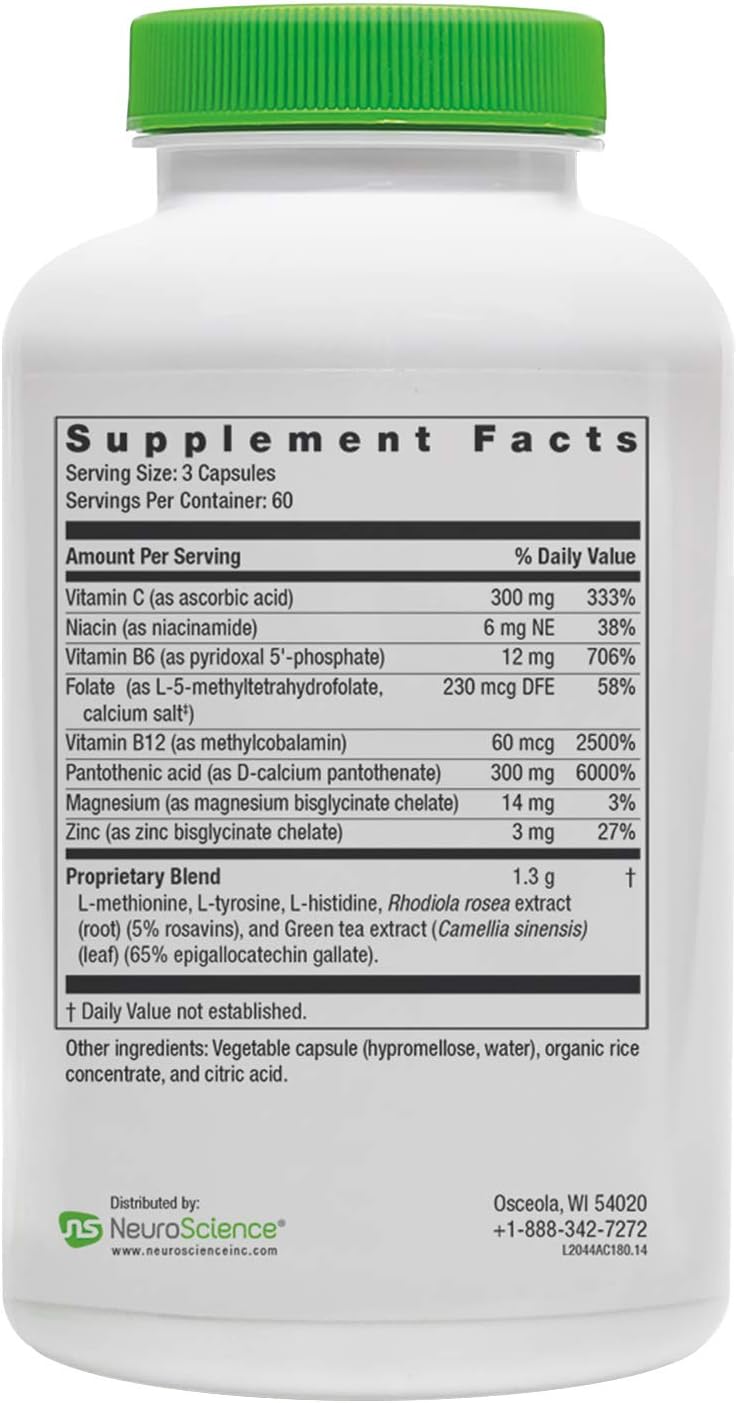 Neuroscience AdreCor Adrenal Support Supplement, 180 ct | Promotes Cortisol Detox, Stress Fatigue & Energy, Rhodiola, L-Tyrosine