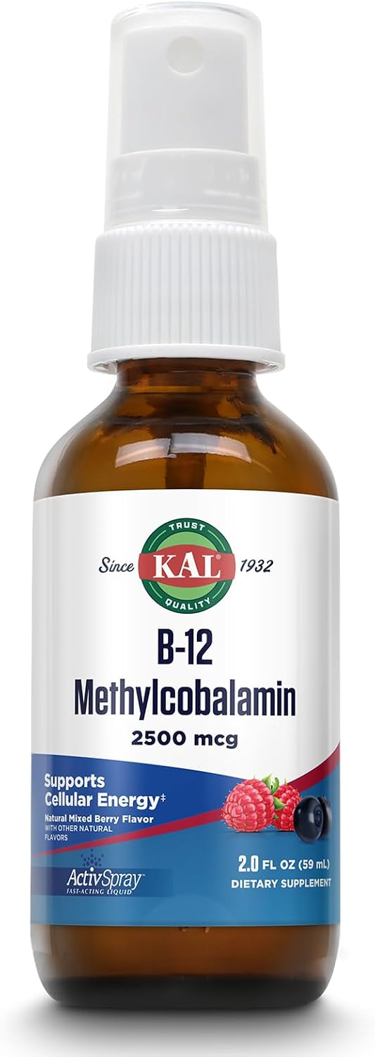 KAL Vitamin B-6 B-12 Folic Acid DropIns, Liquid Vitamin B Supplement Drops, Heart Health, Energy, Red Blood Cell Support with Methyl B12 and Methyl Folate, Natural Mixed Berry Flavor, 59 Servings, 2oz | Cardiovascular, Energy & Nerve Support - Active P-5…