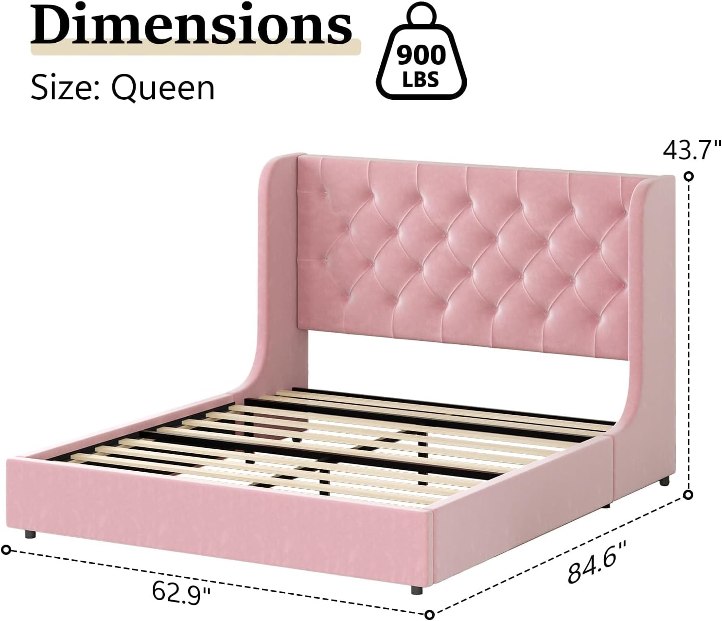 HOMBCK Full Size Bed Frame with Headboard, Upholstered Platform Bed, White | Velvet Tufted Curved Wingback/Wooden Slats Support/No Box Spring Needed/Noise-Free/Easy Assembly
