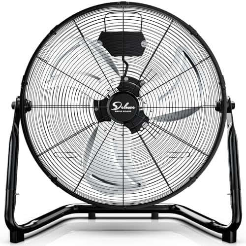 Simple Deluxe 20 Inch 3-Speed High Velocity Heavy Duty Metal Industrial Floor Fan for Warehouse, Workshop, Factory and Basement, Black, 1 Pack