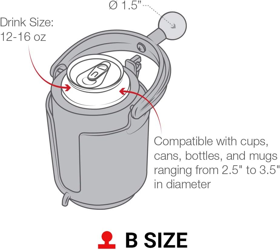 RAM MOUNTS Level Cup Self-Leveling Drink Holder with B Size 1" Ball | Holds cans and small bottles, compatible with RAM Mounts B Size mounting systems